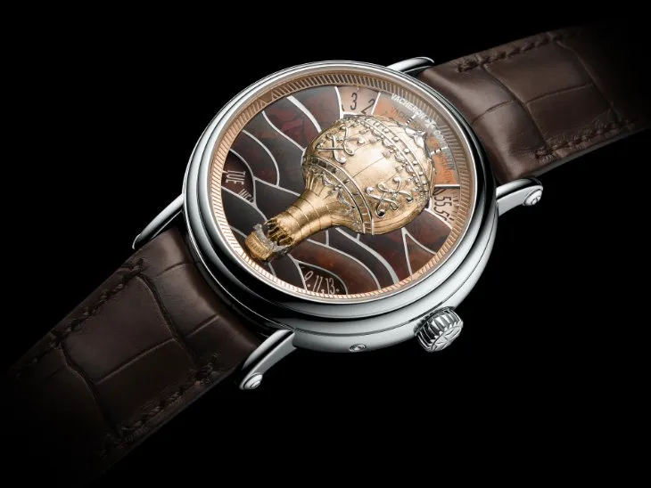 Vacheron Constantin Métiers d’Art Les Aérostiers Versailles 1783 gravür sıcak hava balonu detaylı kahverengi mine kadranlı lüks saat