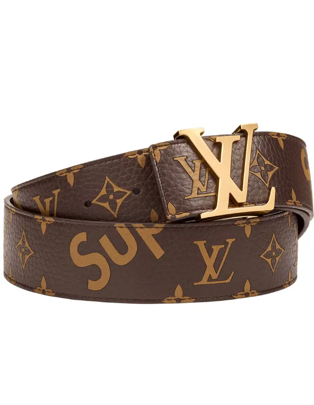 Louis Vuitton x Supreme monogram desenli kahverengi deri kemer