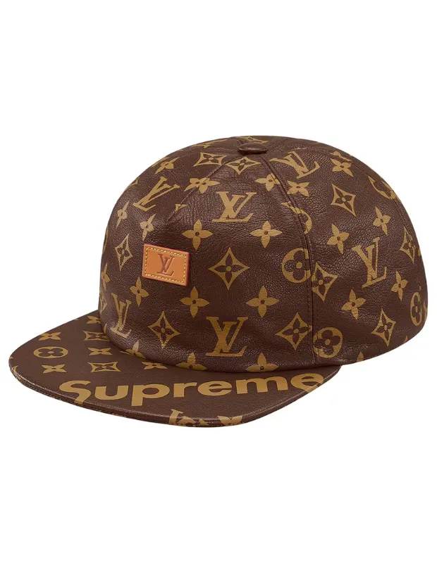 Louis Vuitton x Supreme monogram desenli kahverengi şapka