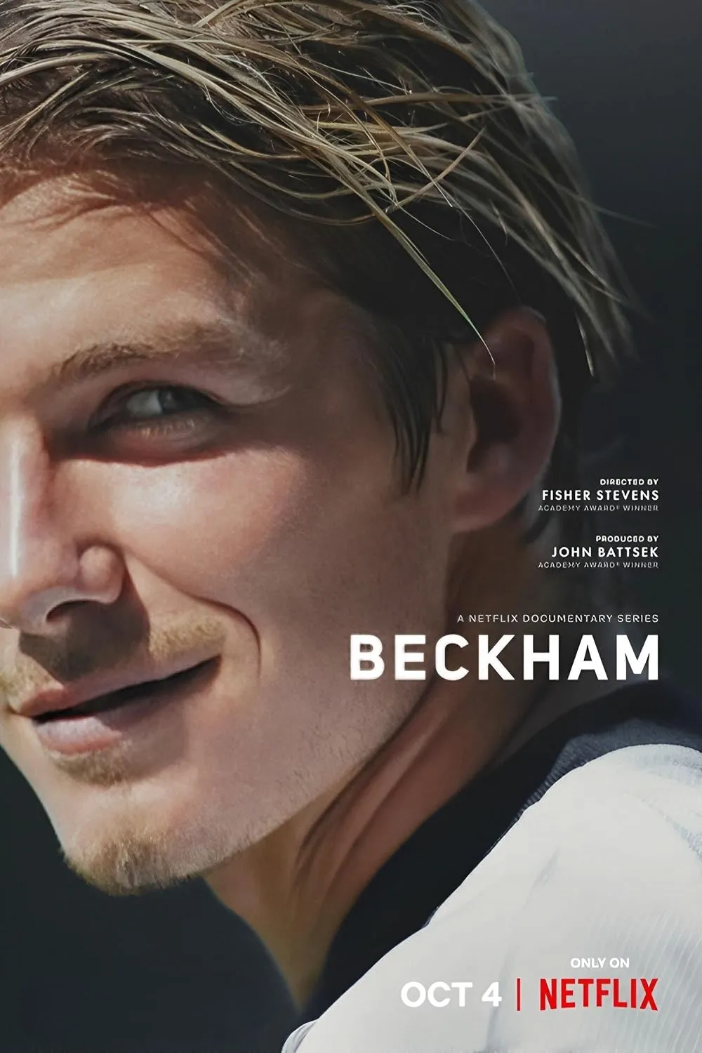 Beckham belgesel afişi, David Beckham’ın yakın plan portresi ve Netflix logosu