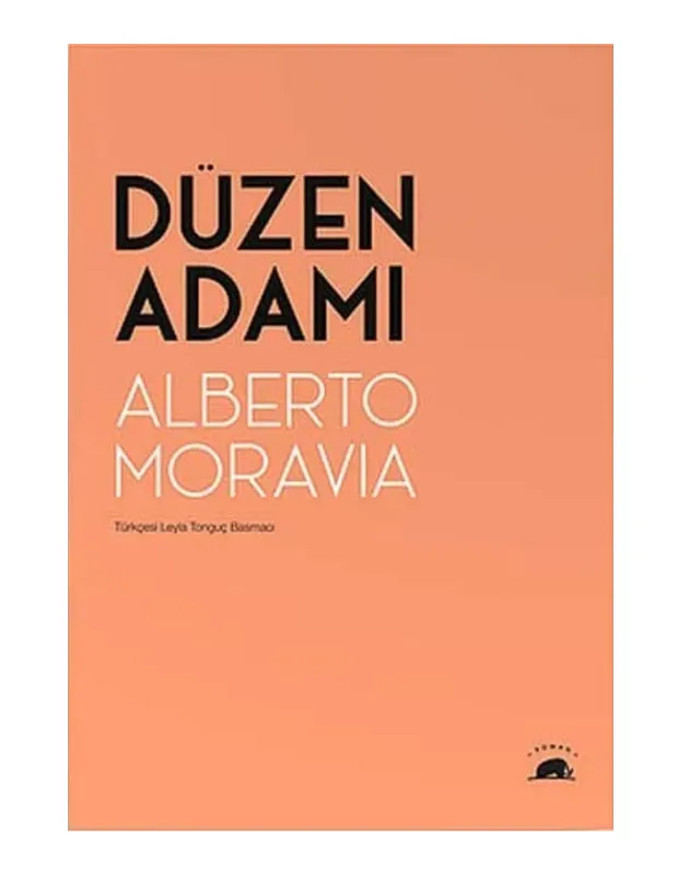 Alberto Moravia'nın Düzen Adamı romanının modern kapak tasarımı. Somon rengi zemin üzerinde kitabın adı siyah, yazarın adı ise beyaz harflerle minimalist bir tarzda yazılmıştır.