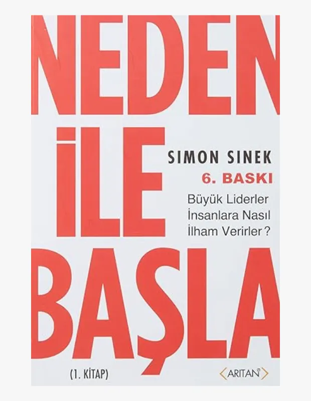 Alt text: Simon Sinek’in “Neden ile Başla” kitabı, büyük liderlerin ilham verme yöntemlerini anlatan kişisel gelişim ve liderlik kitabı kapağı