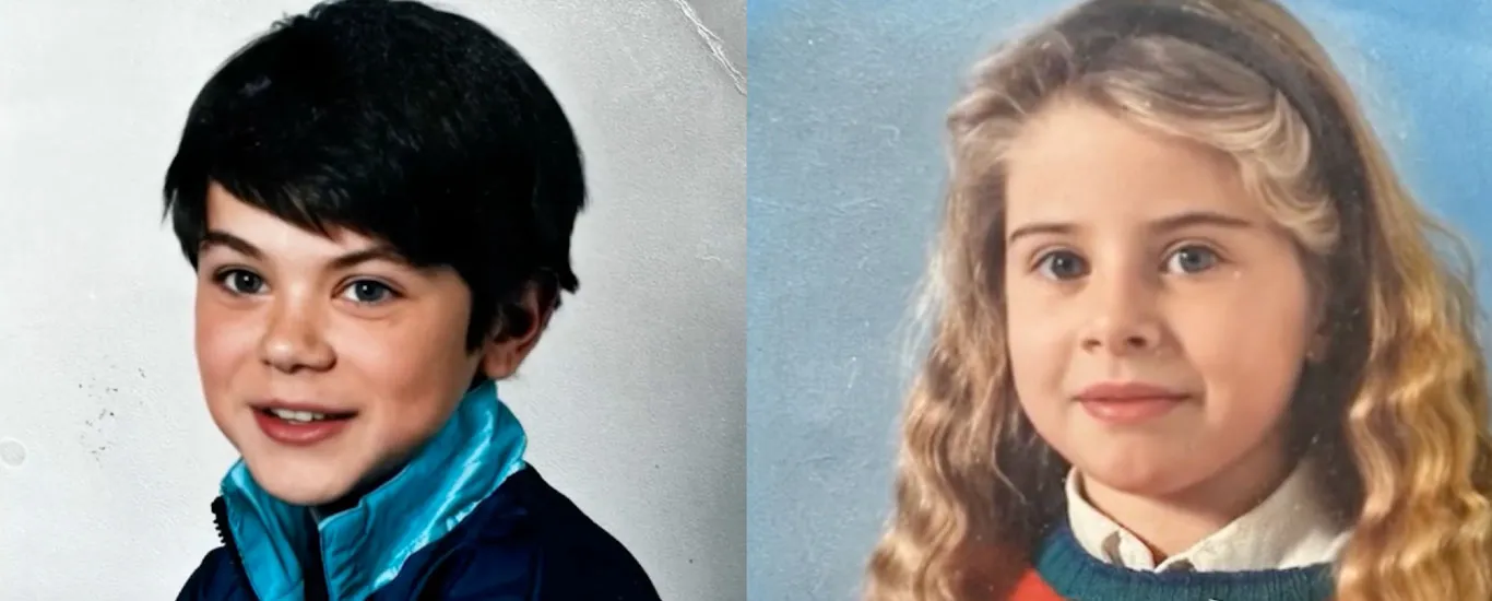 Solda koyu saçlı ve mavi gözlü, mavi yakalı bir ceket giyen erkek çocuğunun eski fotoğrafı ile sağda uzun dalgalı sarı saçlı ve mavi gözlü, beyaz gömlekli bir kız çocuğunun çocukluk fotoğrafı yan yana. Bu iki çocukluk karesi, sanki güvercinler altın olsa ne olurdu diye düşündüren geçmişin tatlı hatıralarını çağrıştırıyor.