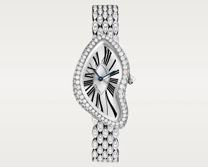 Cartier Crash saat modeli, Salvador Dali'nin eriyen saatlerinden ilham alan avangart tasarımıyla.