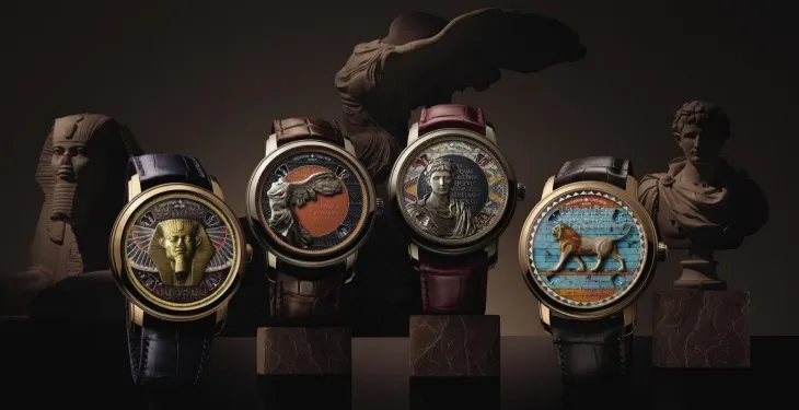 Vacheron Constantin Métiers d’Art koleksiyonuna ait tarih temalı dört lüks saat modeli.