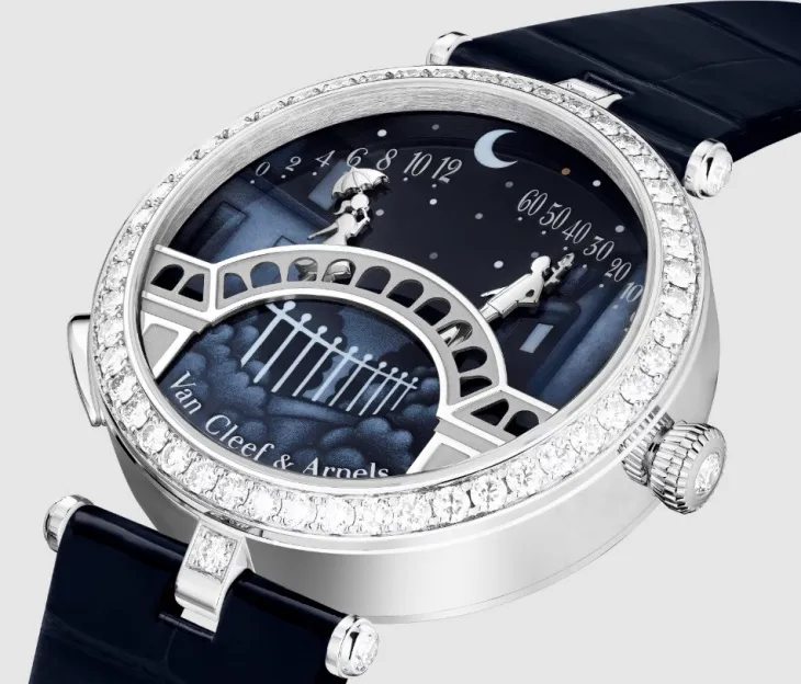 Van Cleef & Arpels'in romantik sahnelerle bezeli Pont des Amoureux saati.