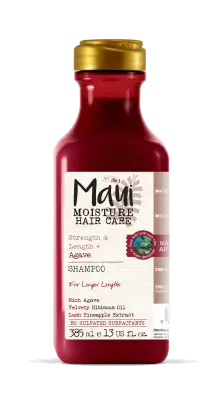 Kırmızı renkli şişesinde, altın kapaklı, 385 ml'lik Maui Moisture Agave Şampuanı, postta bahsedilen vegan saç bakım ürünleri serisinin bir parçası olarak, uzun ve güçlü saçlar için özel formülüyle dikkat çekiyor, içeriğindeki agave, ebegümeci yağı ve ananas özleriyle sülfatsız temizleyici özellik sunuyor.