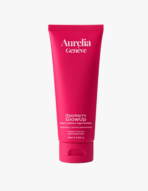 Aurelia Genève Raspberry GlowUp Instant LushGlow vegan peeling ürünü.