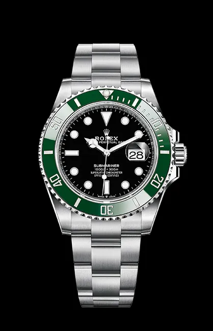 Rolex Submariner Date modeli; yeşil seramik bezel ve paslanmaz çelik kasasıyla markanın su altı saatçiliğindeki ikonik tasarımlarından biri.