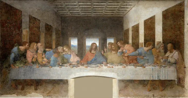 Leonardo da Vinci’nin Son Akşam Yemeği freski, İsa ve havarilerinin son yemeğini betimleyen dini sahne.