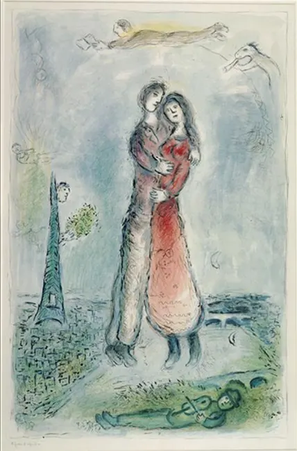 Marc Chagall’ın Happiness tablosu, eşine duyduğu aşkı ve mutluluğu yansıtan sürrealist eser