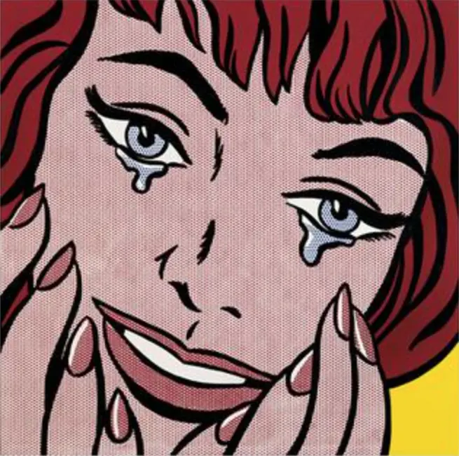 Roy Lichtenstein’ın Happy Tears tablosu, pop art tarzında mutluluğu gözyaşlarıyla ifade eden kadın portresi
