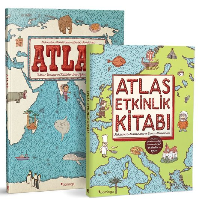 Marka Adı: Domingo
Ürün Adı: Domingo Atlas Kıtalar, Denizler ve Kültürler Arası Yolculuk Rehberi
Ürün Cinsiyeti: Çocuk
Ürün Tipi: Coğrafya Kitabı / Atlas
Ürün Sezonsallığı: Belirtilmemiş
Ürün Çeşidi: Eğitici ve Resimli Kitap
Ürün Özellikleri: Aleksandra Mizielińska ve Daniel Mizieliński imzalı bu özel Atlas, çocukları kıtalar, denizler ve farklı kültürler arasında eşsiz bir yolculuğa çıkarıyor. Sadece coğrafi özellikler değil, her bölgeye özgü ilginç bilgiler ve kültürel detaylarla zenginleştirilmiş bu eser, dünyayı adeta ilk kez görüyormuş gibi ilgi çekici bir anlatımla sunuyor. Resimli kapak tasarımları hayvanlar, insanlar ve önemli simgelerle dolu olup, görseldeki ana kitaba eşlik eden ve 37 farklı etkinlik ile oyun içeren bir Atlas Etkinlik Kitabı da mevcuttur. Bu kitap, genç okuyuculara coğrafya öğrenimini eğlenceli ve etkileşimli bir deneyime dönüştürür.
Öne Çıkan Detaylar:
- Kıtalar, denizler ve dünya kültürleri üzerine zengin ve eğitici içerik.
- Aleksandra Mizielińska ve Daniel Mizieliński'nin özgün illüstrasyonları ve ilgi çekici anlatımı.
- Görselde sunulan ve 37 farklı etkinlik ile oyunu barındıran tamamlayıcı Atlas Etkinlik Kitabı ile interaktif öğrenme deneyimi.
Kimler Kullanıyor?: Dünyayı keşfetmeye meraklı, coğrafyaya, farklı kültürlere ve ilginç bilgilere ilgi duyan genç kaşifler bu atlasla bilgi birikimlerini zenginleştirecek. Görsel zekaları güçlü, eğlenerek öğrenmeyi seven, haritaların ötesine geçip dünyanın dört bir yanındaki yaşamları ve hikayeleri merak eden herkes için bu kitap ilham verici bir rehber olacaktır.