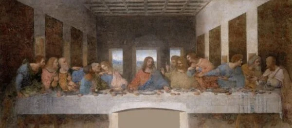 Leonardo da Vinci'nin başyapıtlarından biri olan Son Akşam Yemeği tablosu, uzun bir yemek masası etrafında oturan İsa ve on iki havarisinin, İsa'nın ihanet duyurusuna verdiği çeşitli tepkileri dramatik bir şekilde yansıtan tarihi bir sahneyi gözler önüne seriyor.
