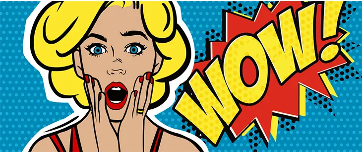 Çizgi roman estetiği ve Ben-Day noktalarıyla Pop Art akımının renkli ve dikkat çekici görsel dilini yansıtan bu eser, şaşkınlıkla ellerini yüzüne götürmüş, ağzı açık sarı saçlı bir kadını ve sağında kırmızı bir patlama içinde sarı WOW yazısını göstererek tüketim kültürünün sanata etkisine vurgu yapıyor.