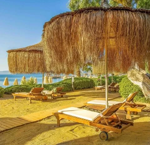Marka Adı: TUI BLUE
Ürün Adı: TUI BLUE Grand Azur Otel
Ürün Cinsiyeti: Belirtilmemiş
Ürün Tipi: Tatil Oteli
Ürün Sezonsallığı: Yazlık
Ürün Çeşidi: Plaj Oteli
Ürün Özellikleri: TUI BLUE Grand Azur Otel, Marmaris'in merkezinde yer almasına rağmen sunduğu sakin ve izole atmosferiyle dikkat çeken, özel kum plajı ve berrak deniziyle konforlu bir tatil deneyimi sunar. Doğal hasır plaj şemsiyeleri ve rahat ahşap şezlonglarla donatılmış plaj alanı, misafirlere huzurlu bir güneşlenme imkanı sağlar. Otel, Her Şey Dahil konseptiyle hizmet verirken, bünyesinde açık ve kapalı yüzme havuzları da bulundurur. Yeşillikler içinde bir çevreye sahip olan tesis, özellikle deniz kıyısından izlenen etkileyici gün batımı manzaralarıyla unutulmaz anlar yaşatır.
Öne Çıkan Detaylar:
- Özel kum plajı ve hasır plaj şemsiyeleri
- Her Şey Dahil konsepti ile eksiksiz hizmet
- Rahat ahşap şezlonglar ve konforlu minderler
Kimler Kullanıyor?: Konforlu bir tatil arayan, şehrin hareketliliğine yakın ama aynı zamanda sakin bir ortamda dinlenmeyi tercih eden herkes bu oteli değerlendirebilir. Doğal güzellikleri, özel plajı ve kapsamlı hizmetleriyle öne çıkan TUI BLUE Grand Azur Otel, çiftler, aileler ve huzurlu bir kaçış arayan bireyler için idealdir. Gün batımının büyüleyici manzaraları eşliğinde eşsiz bir konaklama deneyimi yaşamak isteyenler için mükemmel bir tercihtir.