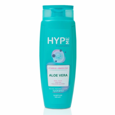 İnce ve zayıf saçları dolgunlaştırmak için tasarlanmış, Aloe Vera, Vitamin B3 ve Biberiye Özü içeren, sülfat, paraben, silikon içermediği açıkça belirtilen 350 ml'lik teal renkli HypMe sülfatsız şampuan şişesi, saçınızı nazikçe korumak için öneriliyor.