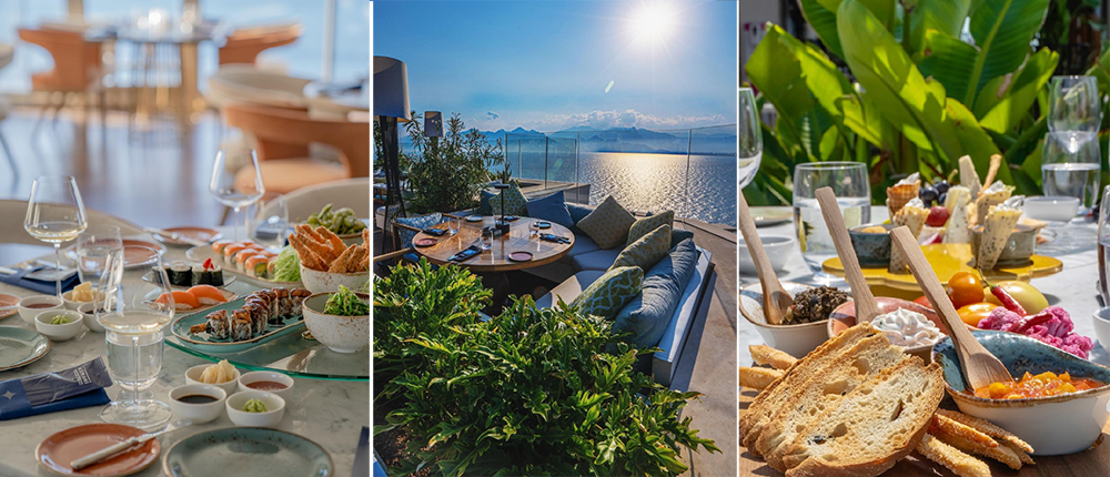 Asmani Restoran'da Akdeniz'in parıldayan manzarası eşliğinde sunulan zarif sushi tabakları, çeşitli peynirler ve iştah açıcı mezelerle dolu masalar, Antalya'nın en iyi restoranlarından birindeki gastronomik deneyimi gözler önüne seriyor.
