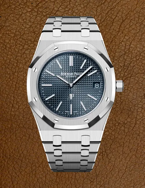 Audemars Piguet Royal Oak Selfwinding modeli, mavi kadranlı ve sekizgen kasalı lüks mekanik saat