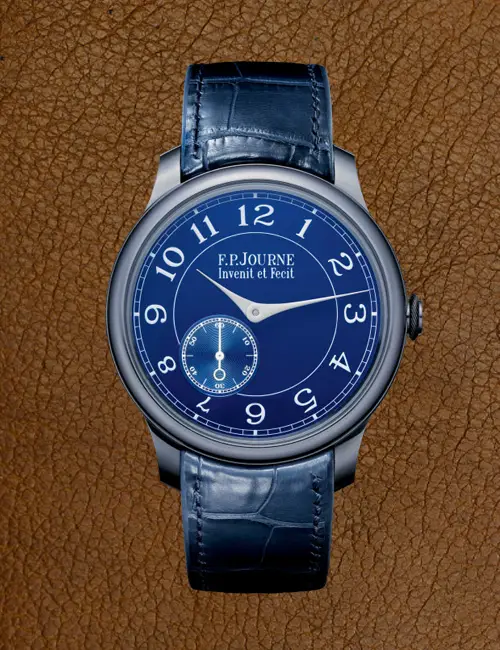 F.P. Journe mekanik saat, tantal kasalı ve mavi kadranlı manuel kurmalı model