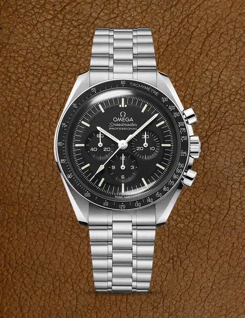 Omega Speedmaster Moonwatch Professional, siyah kadranlı ve paslanmaz çelik bilezikli ikonik kronograf saat