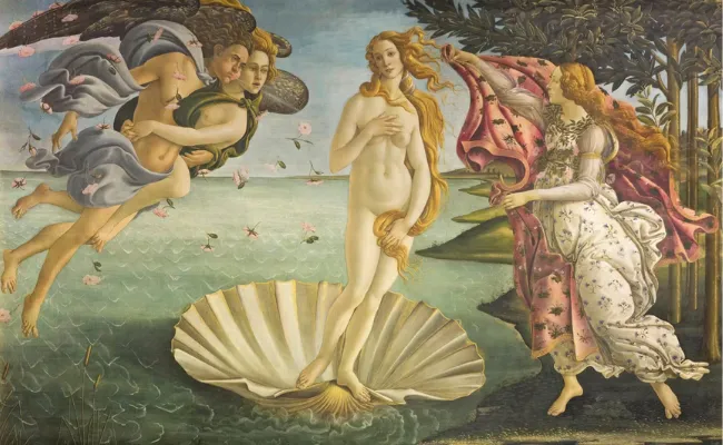 Sandro Botticelli’nin The Birth of Venus (Venüs’ün Doğuşu) tablosu, mitolojik tanrıça Venüs’ün deniz köpüğünden doğuşunu betimler ve Rönesans’ın zarafet ve güzellik anlayışının simgesi.