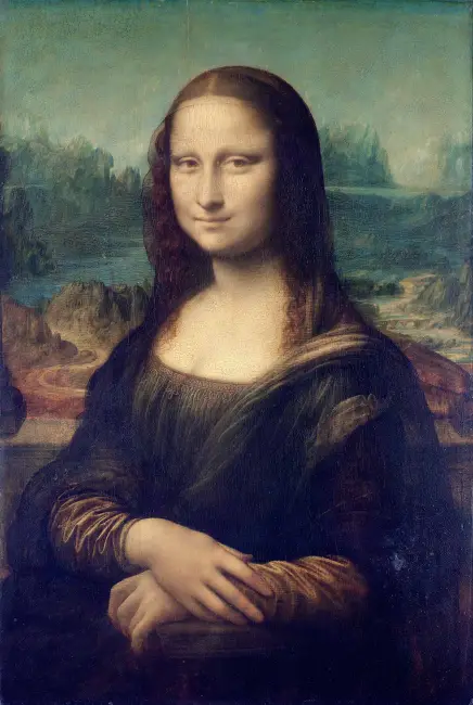 Leonardo da Vinci'nin en ikonik eserlerinden biri olan Mona Lisa tablosu, gizemli gülümsemesiyle doğrudan izleyiciye bakan bir kadını tasvir ederken, arka planda dağlık ve nehirli fantastik bir manzara bulunmaktadır, Louvre Müzesi'nin görülmesi gereken en önemli eserleri arasındadır.
