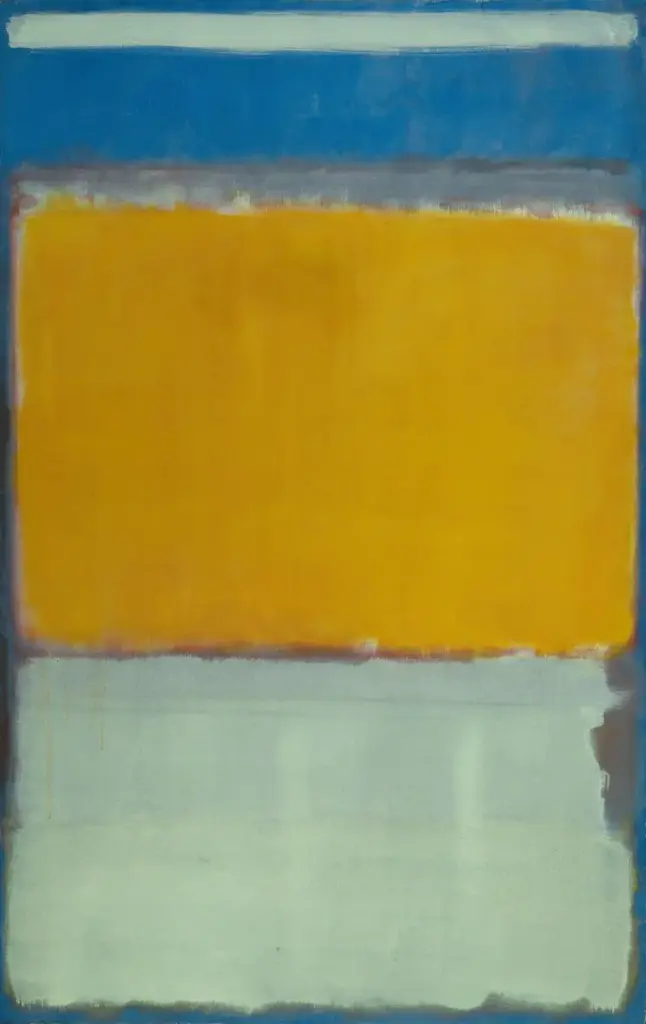 MoMA'da mutlaka görülmesi gereken bir modern sanat eseri olan Mark Rothko'nun 1950 tarihli No. 10 tablosunda, üst kısımda ince, açık renkli yatay bir şerit, ortada belirgin mavi ve onun altında parlak sarı dikdörtgen alanlar, en altta ise açık gri-yeşil tonda geniş bir bölüm yumuşak renk geçişleriyle izleyiciyi saran, derin ve spiritüel bir atmosfer sunuyor.