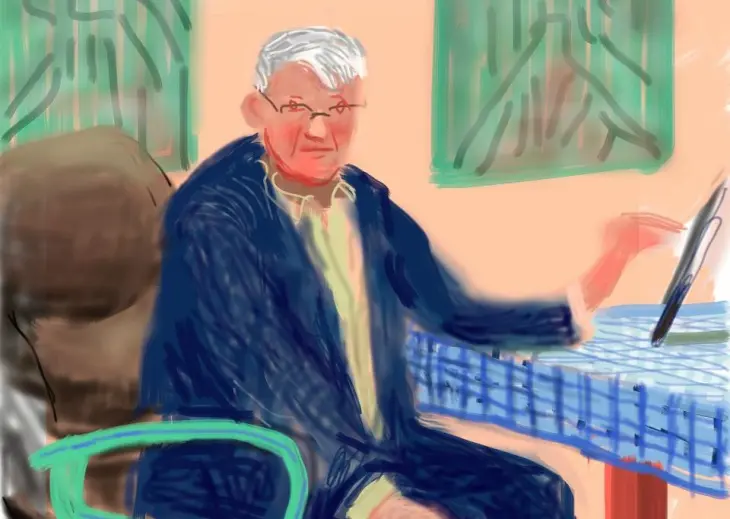 David Hockney’nin 2012'de iPad ile yaptığı dijital otoportresi, çizgisel ve renkli anlatımıyla: Self Portrait.