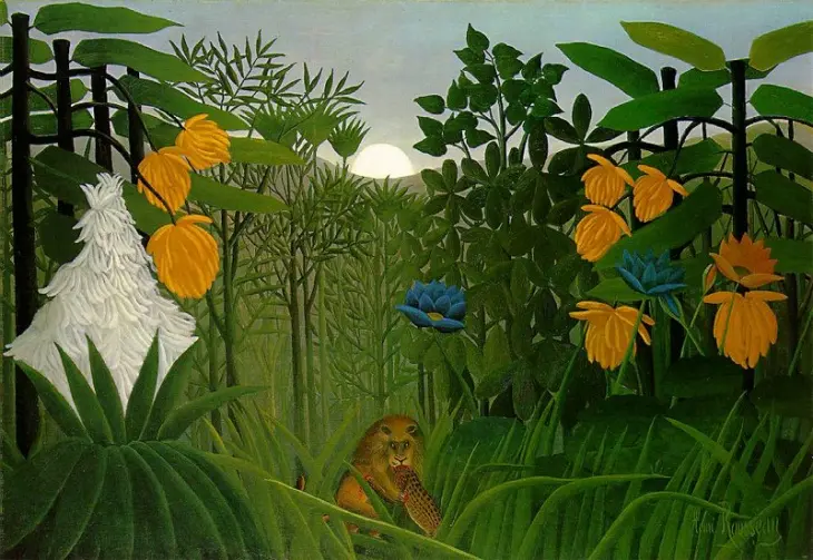 Henri Rousseau’nun tropikal ormanda hayvanları resmettiği renkli tablo; Naif Sanat üslubunun simgesi.