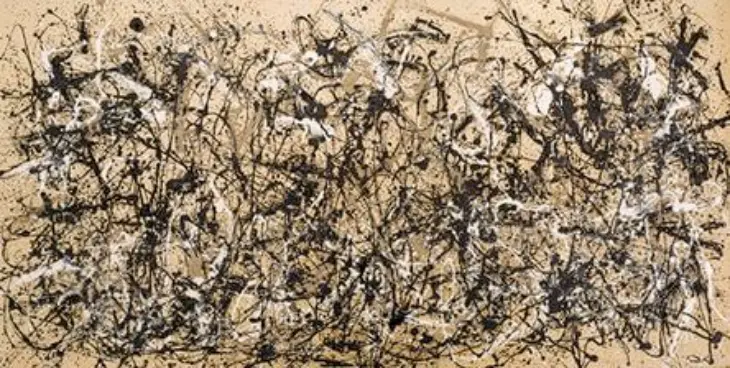 Jackson Pollock – Autumn Rhythm (Number 30), 1950 – Siyah, beyaz ve kahverengi tonlarla damlatma tekniğinin zirvesi.