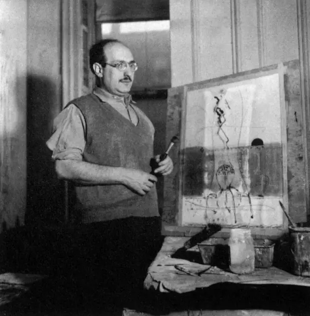 Mark Rothko atölyede, erken dönem resmiyle çalışan modern sanat ve soyut dışavurumcu ressam