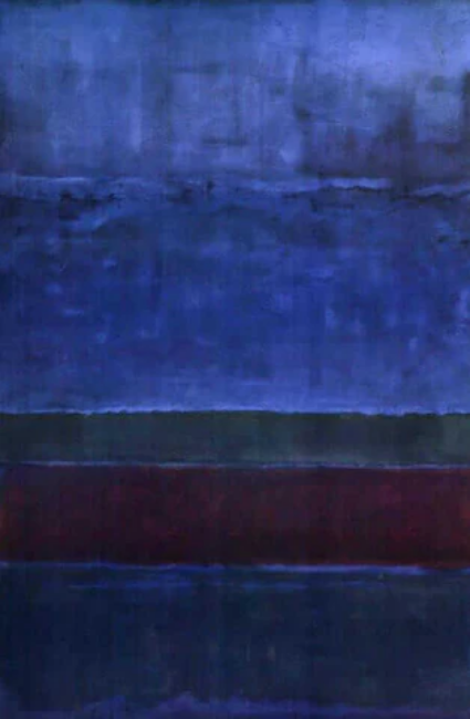 Mark Rothko’nun mavi ve kırmızı tonlardan oluşan soyut dışavurumcu tablo, renk alanı resmi örneği