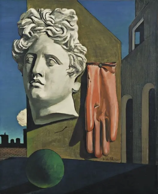 MoMA’da sergilenen Giorgio de Chirico’nun Aşkın Şarkısı (The Song of Love) tablosu, 1914.