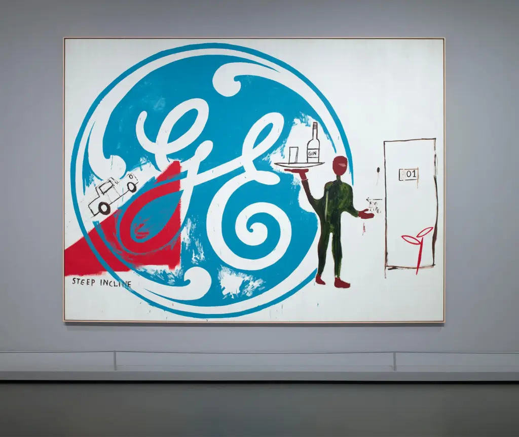 Jean-Michel Basquiat & Andy Warhol, General Electric with Waiter (1984) – kurumsal markalaşma ve emek sınıfı eleştirisi içeren ortak çalışma.