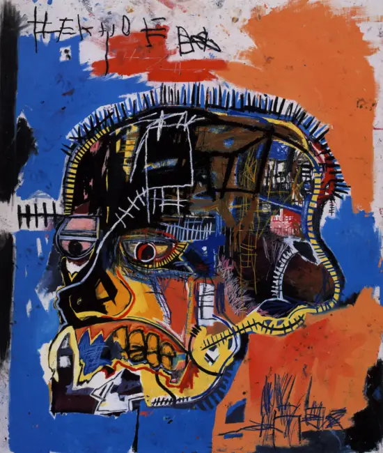 Jean-Michel Basquiat, Untitled (Skull) (1981) – ölüm temalı, katmanlı ve anatomik detaylı ikonik eser.