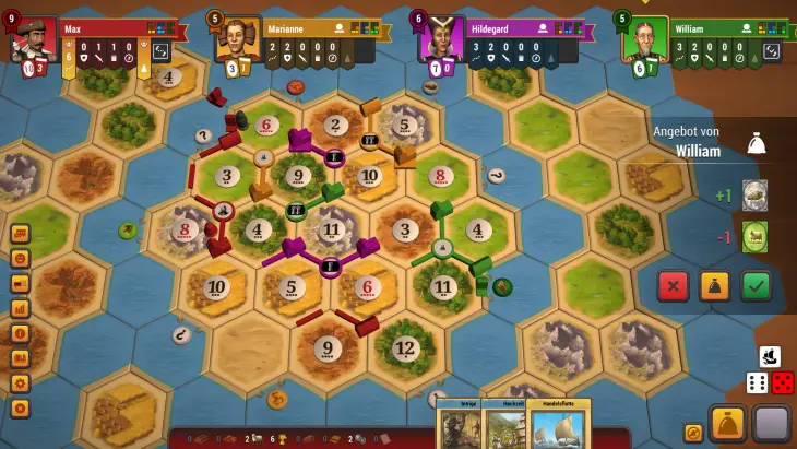Catan Universe mobil strateji oyunu, kaynak toplayarak yollar ve şehirler inşa edilen dijital kutu oyunu ekran görüntüsü