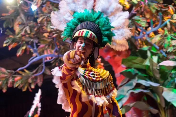 Rio Karnavalı'nda renkli ve detaylı kostümüyle dans eden samba okulunun bir üyesi, Brezilya - Dünyadaki en ilginç festivaller