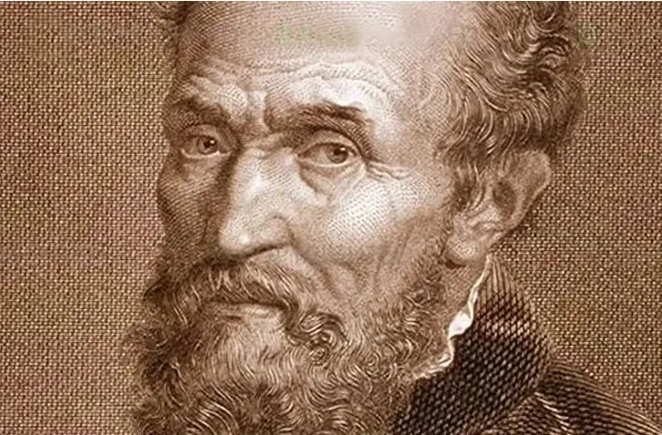 Michelangelo Buonarroti'nin hayatı ve eserleri üzerine olan bu makalede yer alan görselde, sanatçının belirgin yüz hatları, gür ve kıvırcık sakalı ile saçı, derin bakışları ve yaşlılığın izlerini taşıyan kırışıklıklarıyla gösterildiği sepya tonlarında bir oymabaskı portresi görülmektedir.