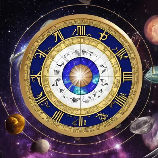 Bir doğum haritası veya astrolojik çizelge görünümündeki, detaylı zodyak ve gezegen sembolleriyle bezeli, mor ve mavi tonlarda galaksi arka planında ışıldayan bu karmaşık çember, yükselen burç gibi kişiliğin dışa yansıyan yönlerini hesaplamak için kullanılan astrolojik göstergeleri canlı bir şekilde temsil ediyor.