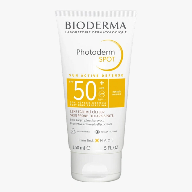 Ürün Cinsiyeti: Unisex

Ürün Tipi: Güneş Koruması

Ürün Sezonsallığı: Dört Mevsim

Ürün Çeşidi: Yüz & Vücut Güneş Kremi

Ürün Özellikleri:
Photoderm Spot SPF 50+, leke oluşumuna eğilimli ciltler için yüksek güneş koruması sunmayı hedefleyen bir formüle sahiptir. Geniş spektrumlu SPF 50+ koruması sayesinde cildi UV ışınlarına karşı güçlü şekilde korurken, yüz ve vücut kullanımına uygun yapısıyla pratik bir çözüm sunar. Günlük kullanımda ciltte konforlu bir his bırakır.

Öne Çıkan Detaylar:

SPF 50+ yüksek koruma

Leke eğilimli ciltler için uygun

Yüz & vücut kullanımına uygun

Geniş spektrum UV koruması

Kimler Kullanıyor?
Güneşe bağlı leke oluşumuna karşı önlem almak isteyen, tek ürünle hem yüz hem vücut koruması arayan kullanıcılar için idealdir.

Bioderma Photoderm Spot SPF 50+ ile cildinizi yüksek koruma altına alın ve leke görünümünü önlemeye yardımcı olun.
