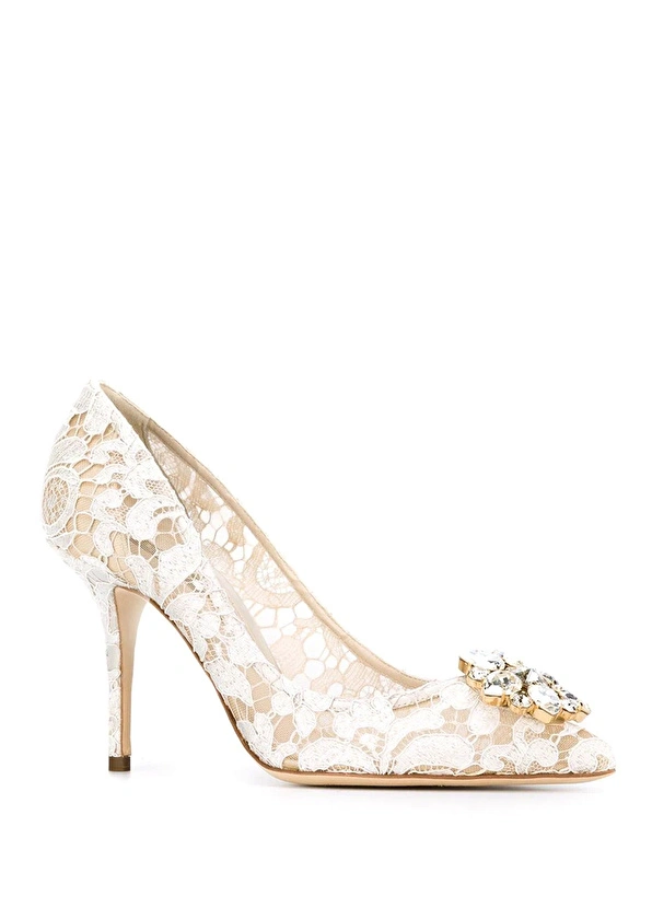 Dolce & Gabbana marka gelin ayakkabısı, tül işlemeli stiletto