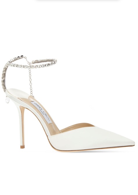 Jimmy Choo marka gelin ayakkabısı, bilekten bağlamalı, taşlı, sivri burun, topuklu stiletto