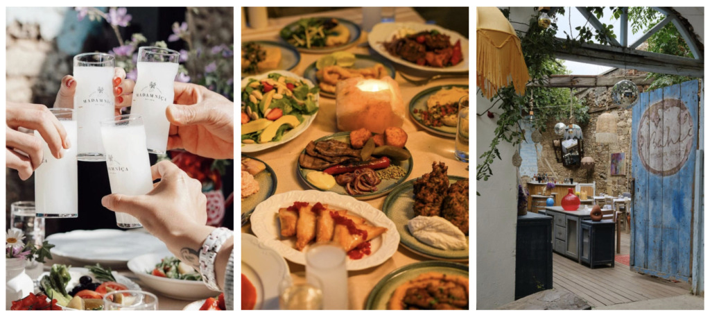 Bozcaada'nın kendine özgü ruhunu yansıtan Madam Niça restoranında, misafirler yerel ürünlerle hazırlanan zengin ada mutfağı mezeleri ve özenle sunulan yemekler eşliğinde kadeh kaldırırken, rustik ve çekici dış mekan ambiyansı Çanakkale seyahatinin keyifli gastronomik duraklarından birini sunuyor.