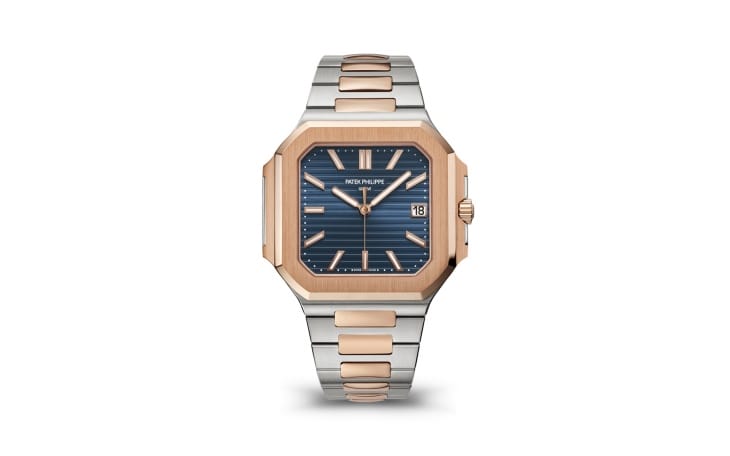 Patek Philippe Cubitus Koleksiyonu'nun, gül altın sekizgen kasası, derin mavi yatay çizgili kadranı ve çelik ile gül altın bileziğiyle dikkat çeken Referans 5821/1AR modeli, markanın 25 yıl aradan sonra gelen yenilikçi ve lüks estetiğini gözler önüne seriyor.