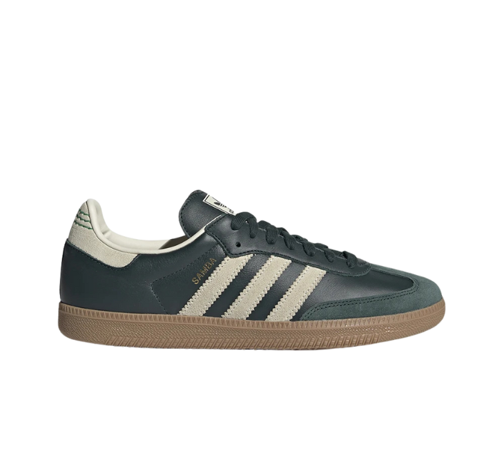 Adidas Samba koyu yeşil sneaker, krem şerit detaylı ikonik model