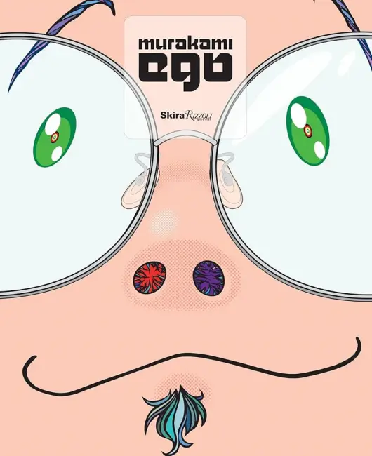 Takashi Murakami’nin “Murakami Ego” sergisine ait afiş tasarımı. Sanatçının kendine özgü çizgi stilini ve mizahi yaklaşımını yansıtan portre illüstrasyonu öne çıkıyor.