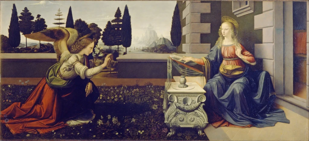 Leonardo da Vinci'nin Meryem'e Müjde tablosu, melek Cebrail'in kanatlarıyla yemyeşil bahçede diz çökerek Meryem'e yaklaşmasını ve Meryem'in bir binanın önünde oturmuş halde elinde bir kitapla ilahi haberi alışını gösteren bir Rönesans dönemi eseridir.