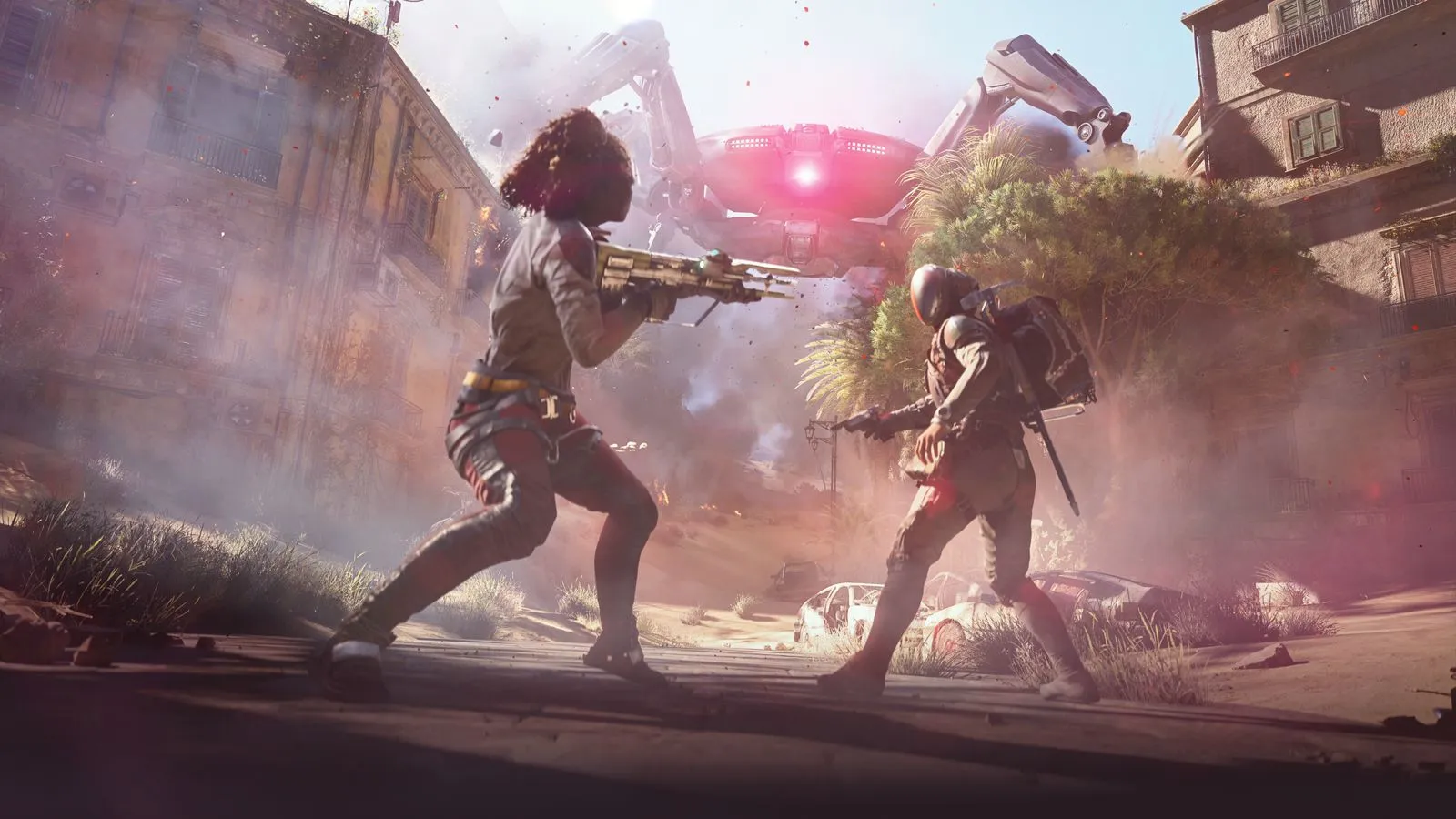 ARC Raiders oyunundan bir sahne, robot tehdidine karşı çatışan karakterler