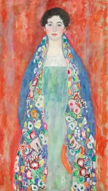 “Portrait of Fräulein Lieser”, Klimt’in renkli ve geometrik kadın portresi.